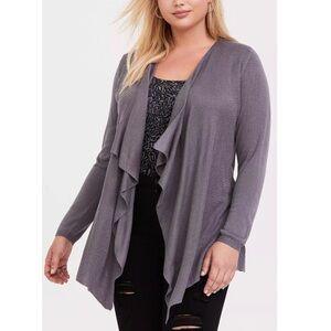 TORRID 3 Plus Size Cardigan Drape Front Sweater Gray Grey Open Mixed Knit Boho